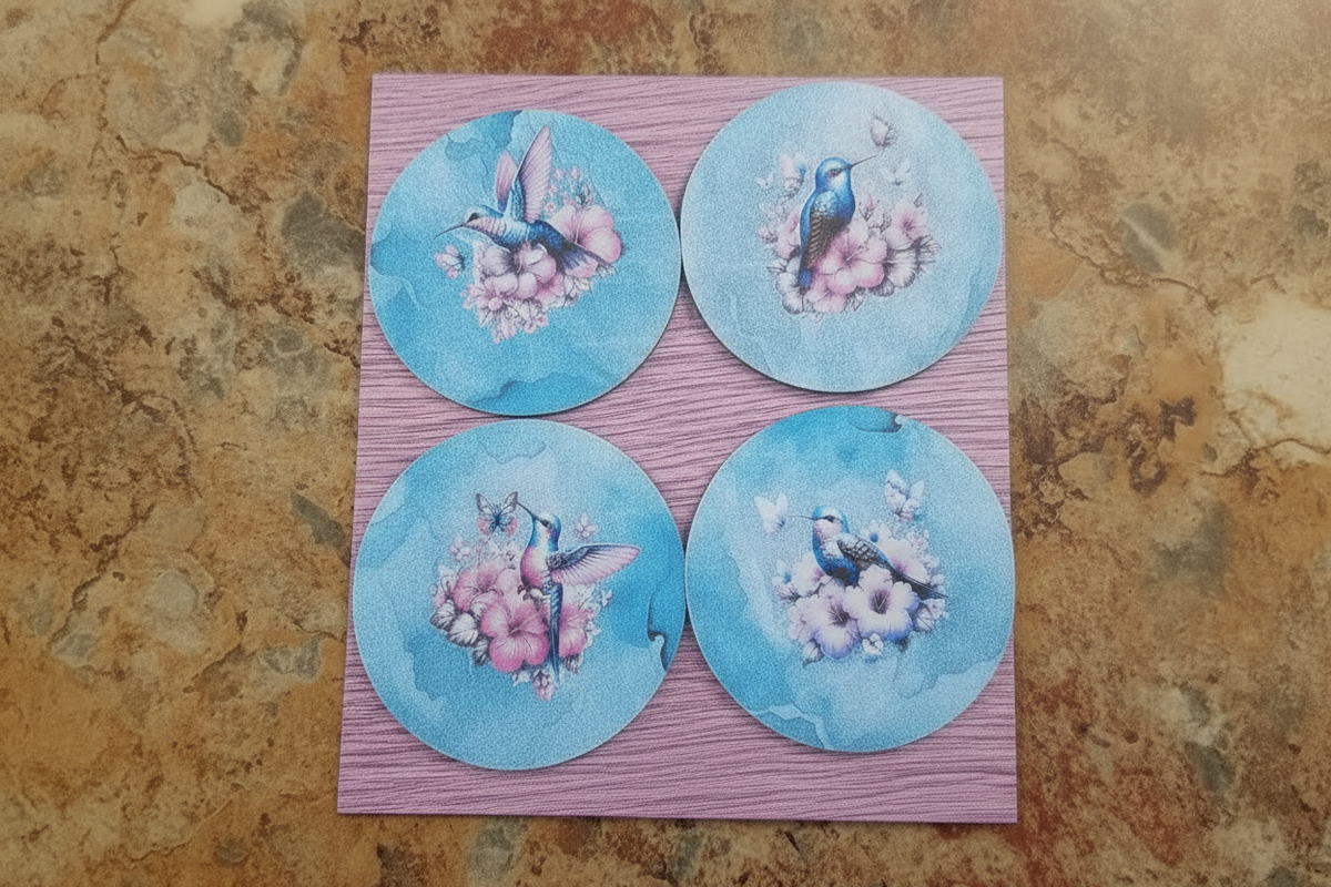Round Sublimated Coaster Set – 4 Pack | Humming Bird - 02