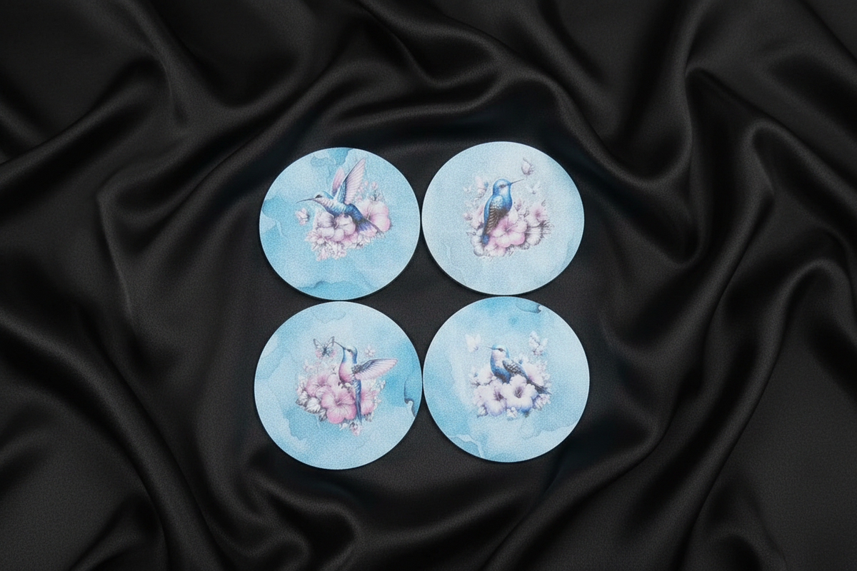 Round Sublimated Coaster Set – 4 Pack | Humming Bird - 02