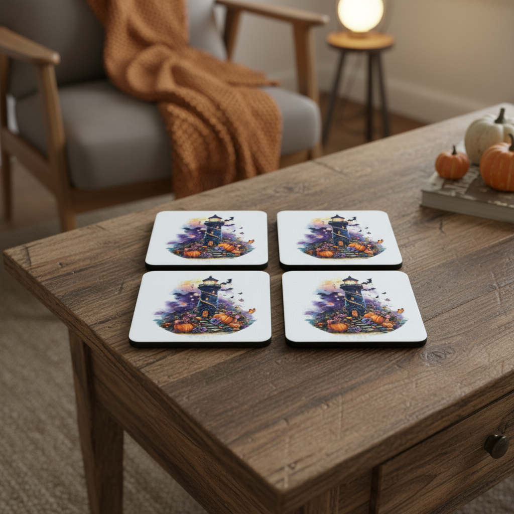 Square Sublimated Coaster Set – 4 Pack | Light House - Fall