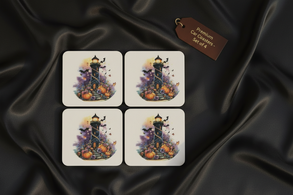 Square Sublimated Coaster Set – 4 Pack | Light House - Fall