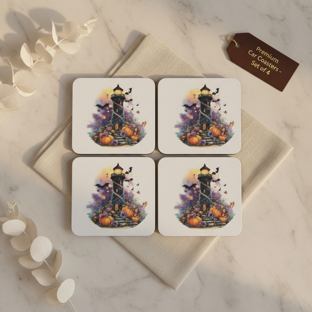 Square Sublimated Coaster Set – 4 Pack | Light House - Fall