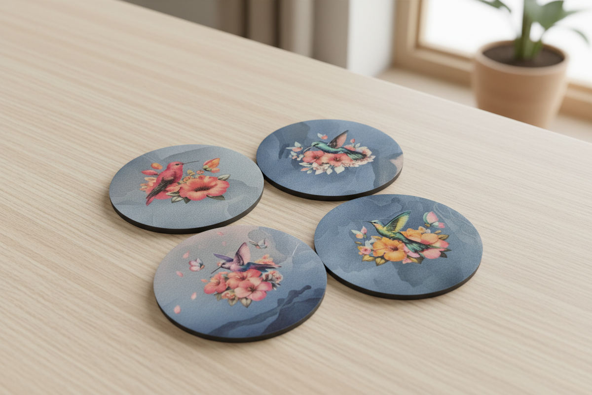 Round Sublimated Coaster Set – 4 Pack | Humming Bird - 03