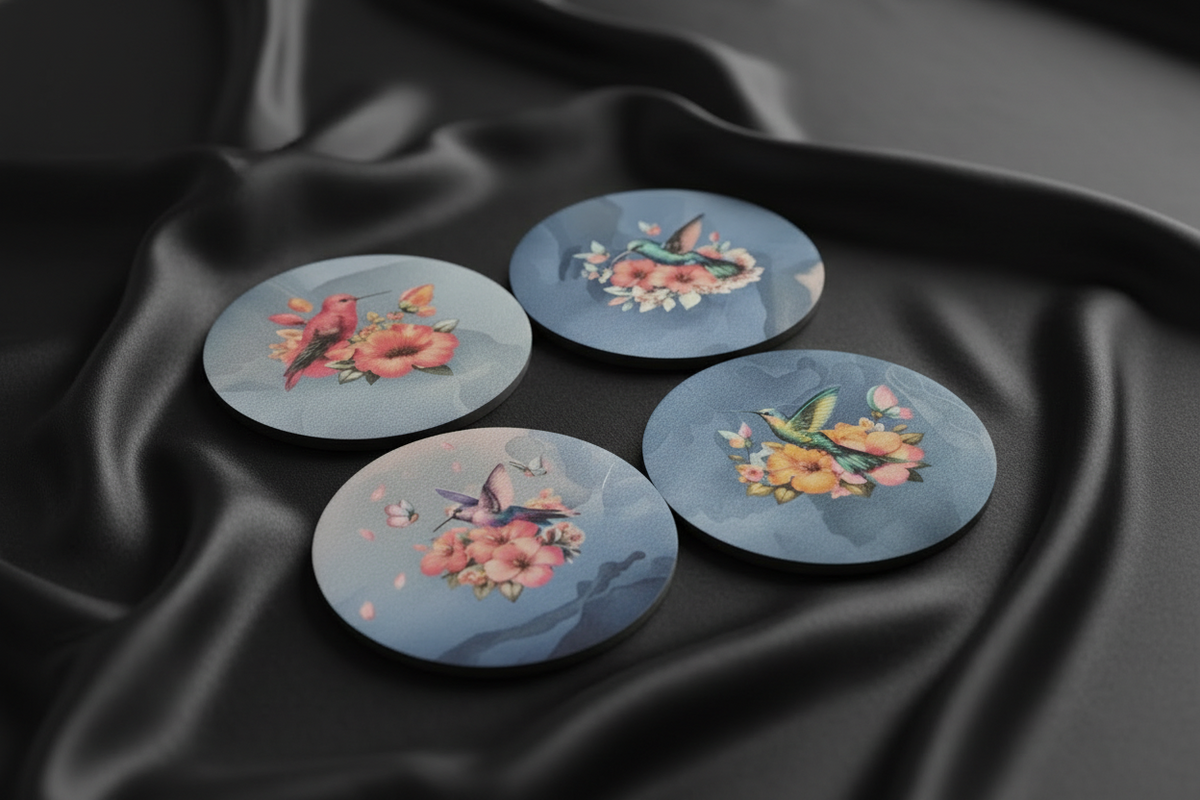 Round Sublimated Coaster Set – 4 Pack | Humming Bird - 03