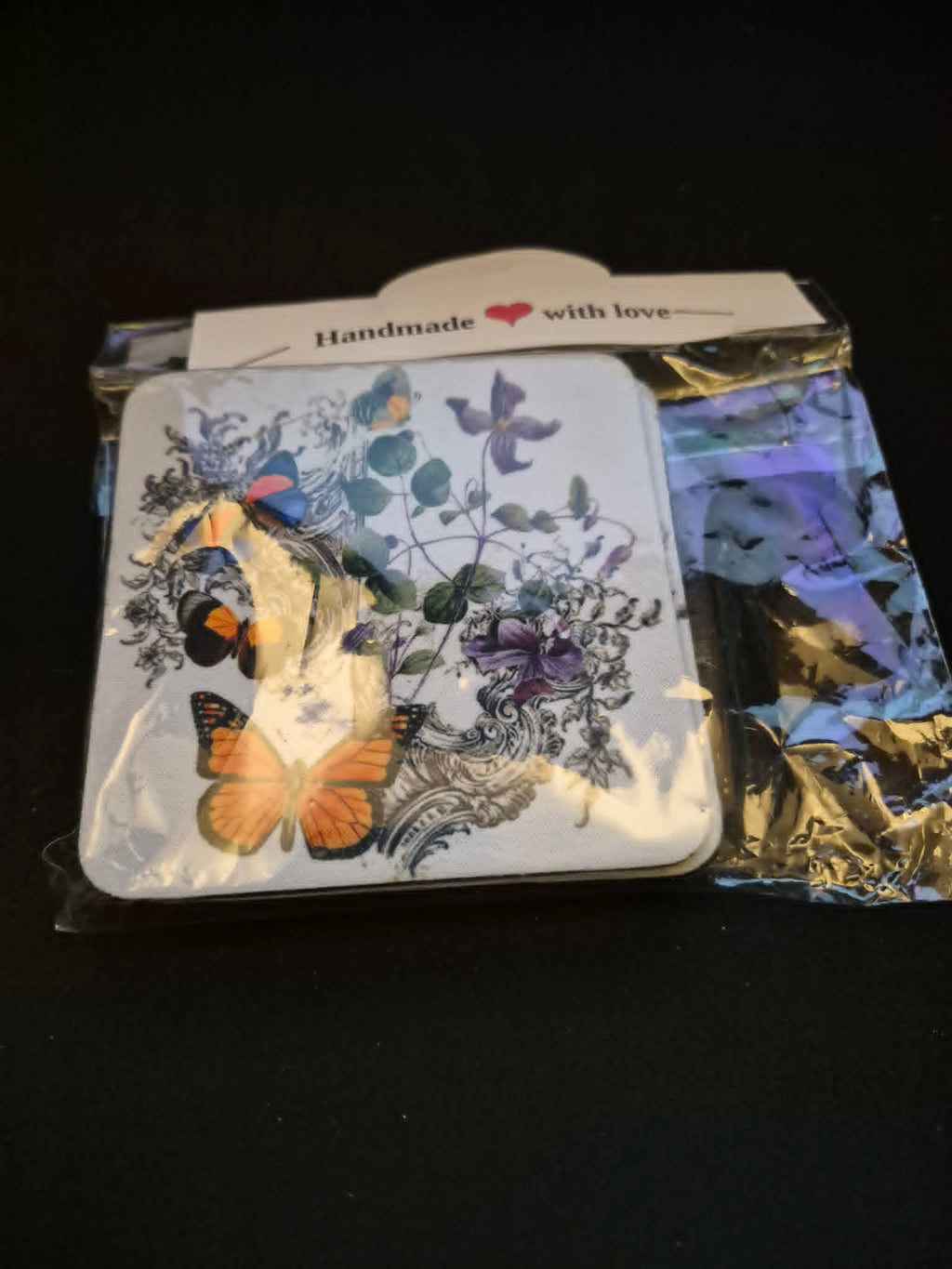 Square Sublimated Coaster Set – 4 Pack | Butterfly w/ Vines