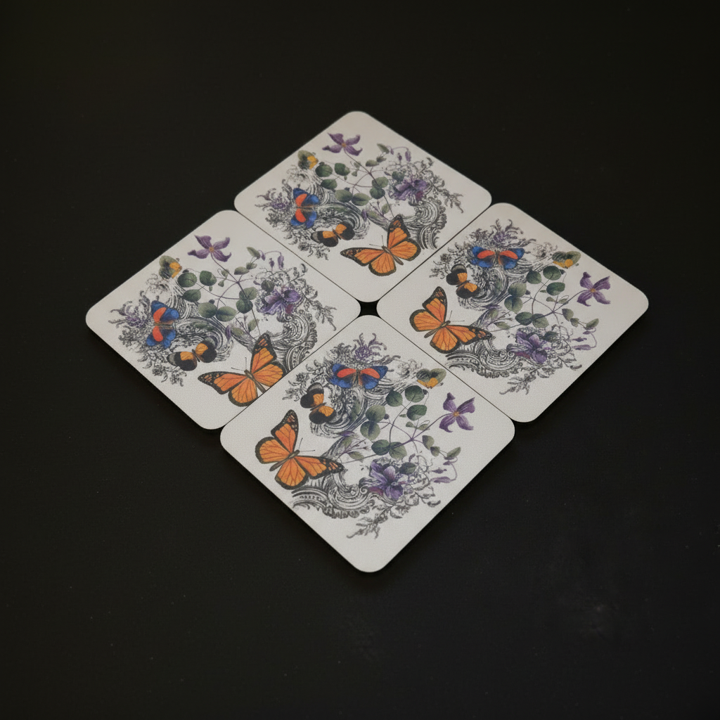 Square Sublimated Coaster Set – 4 Pack | Butterfly w/ Vines