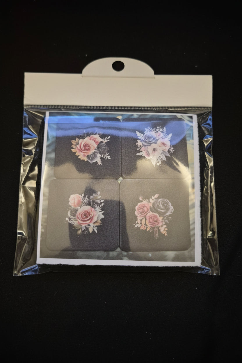 Square Sublimated Coaster Set – 4 Pack | Rose