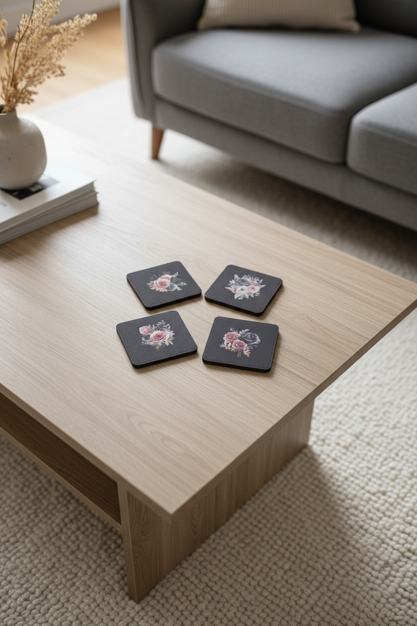 Square Sublimated Coaster Set – 4 Pack | Rose