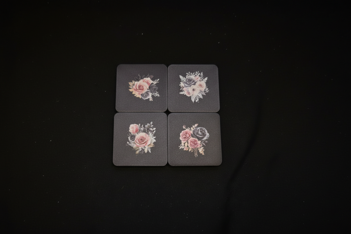 Square Sublimated Coaster Set – 4 Pack | Rose