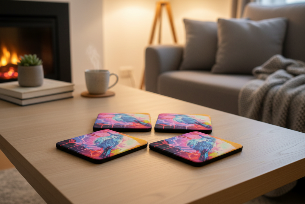 Square Sublimated Coaster Set – 4 Pack | Hummingbird