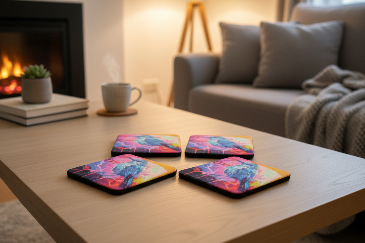 Square Sublimated Coaster Set – 4 Pack | Hummingbird