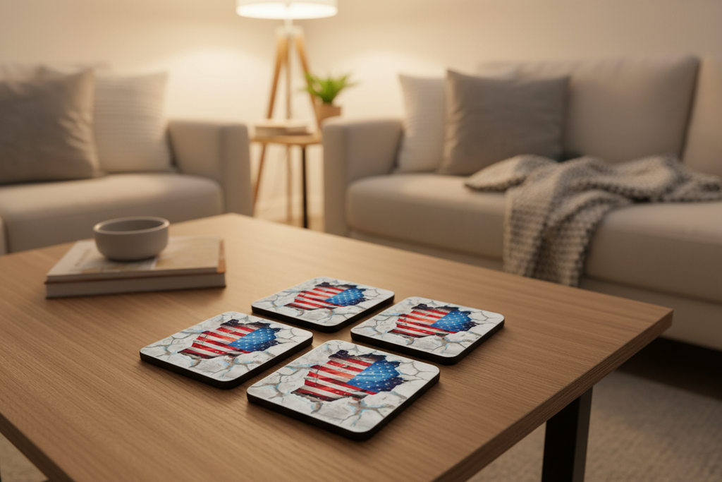 Square Sublimated Coaster Set – 4 Pack | American Flag