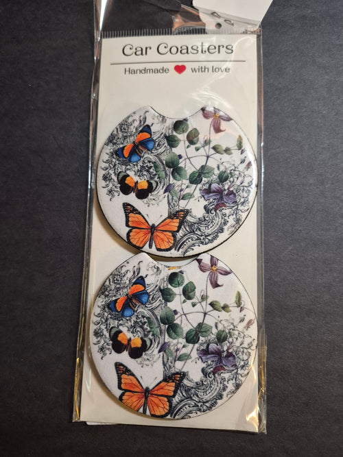 Car Coasters - Hand Crafted w/ Nature - Butterfly Design