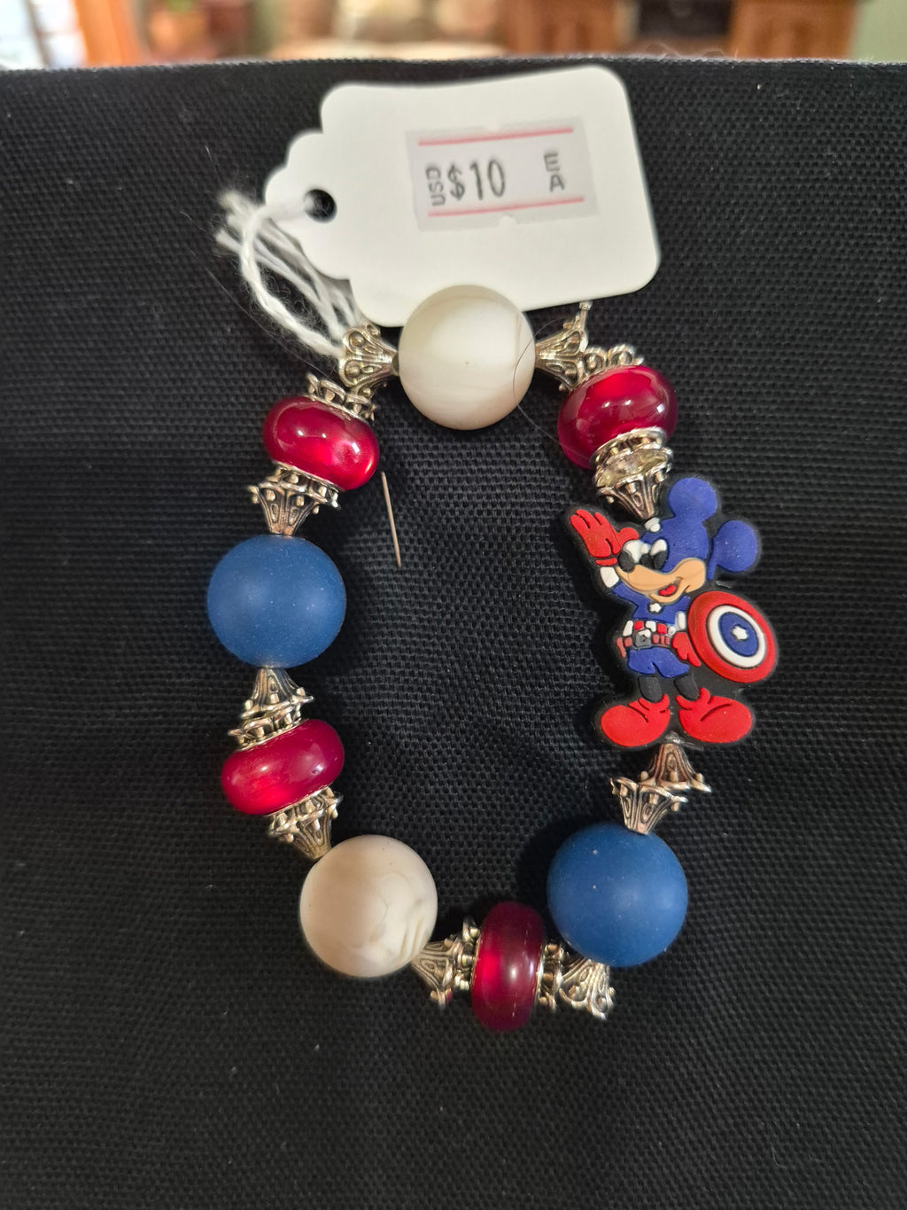 Character Bead Bracelet with Mighty Mouse Charm – Each One Handcrafted & One‑of‑a‑Kindv