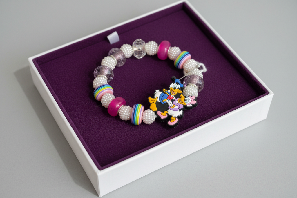 Bracelet - Character and Bead w/ Daisy & Donald Duck Duo Charm – Each One Handcrafted & One‑of‑a‑Kind