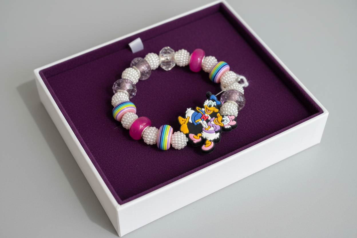 Character Bead Bracelet with Daisy & Donald Duck Duo Charm – Each One Handcrafted & One‑of‑a‑Kind