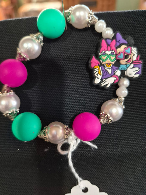 Bracelet - Character and Bead w/ Daisy & Minnie Mouse Duo Charm – Each One Handcrafted & One‑of‑a‑Kind