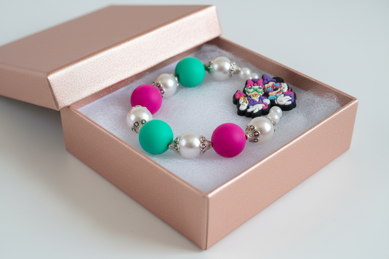 Character Bead Bracelet with Daisy & Minnie Mouse Duo Charm – Each One Handcrafted & One‑of‑a‑Kind