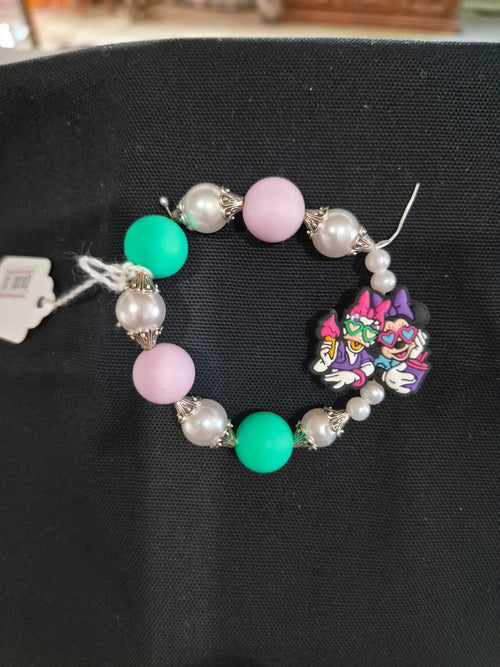 Bracelet - Character and Bead w/ Daisy & Minnie Mouse Duo Charm – Each One Handcrafted & One‑of‑a‑Kind