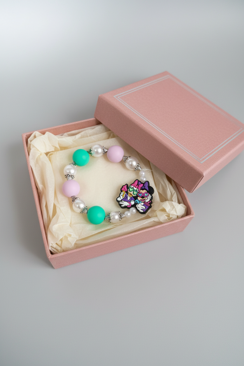 Character Bead Bracelet with Daisy & Minnie Mouse Duo Charm – Each One Handcrafted & One‑of‑a‑Kind
