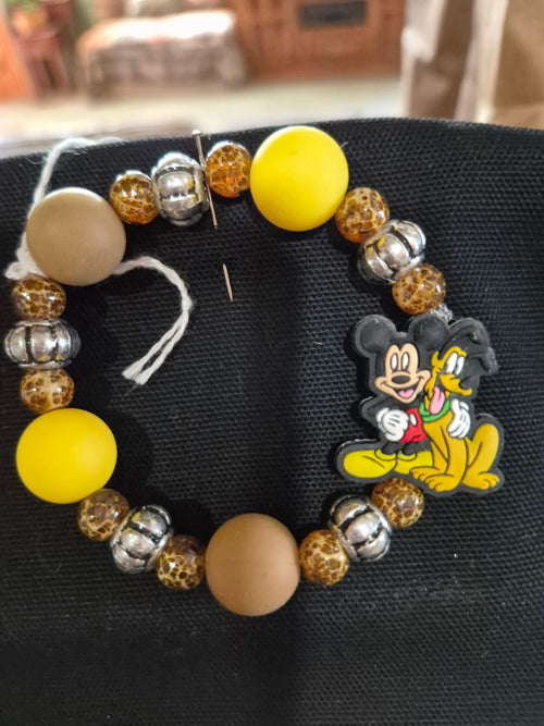 Bracelet - Character and Bead w/ Mickey & Pluto Duo Charm – Each One Handcrafted & One‑of‑a‑Kind