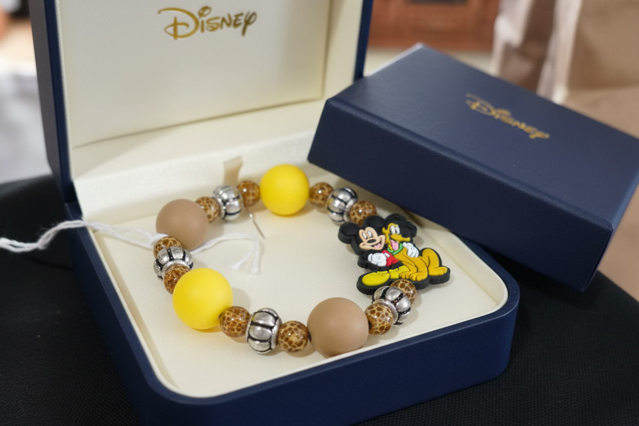 Character Bead Bracelet with Mickey & Pluto Duo Charm – Each One Handcrafted & One‑of‑a‑Kind