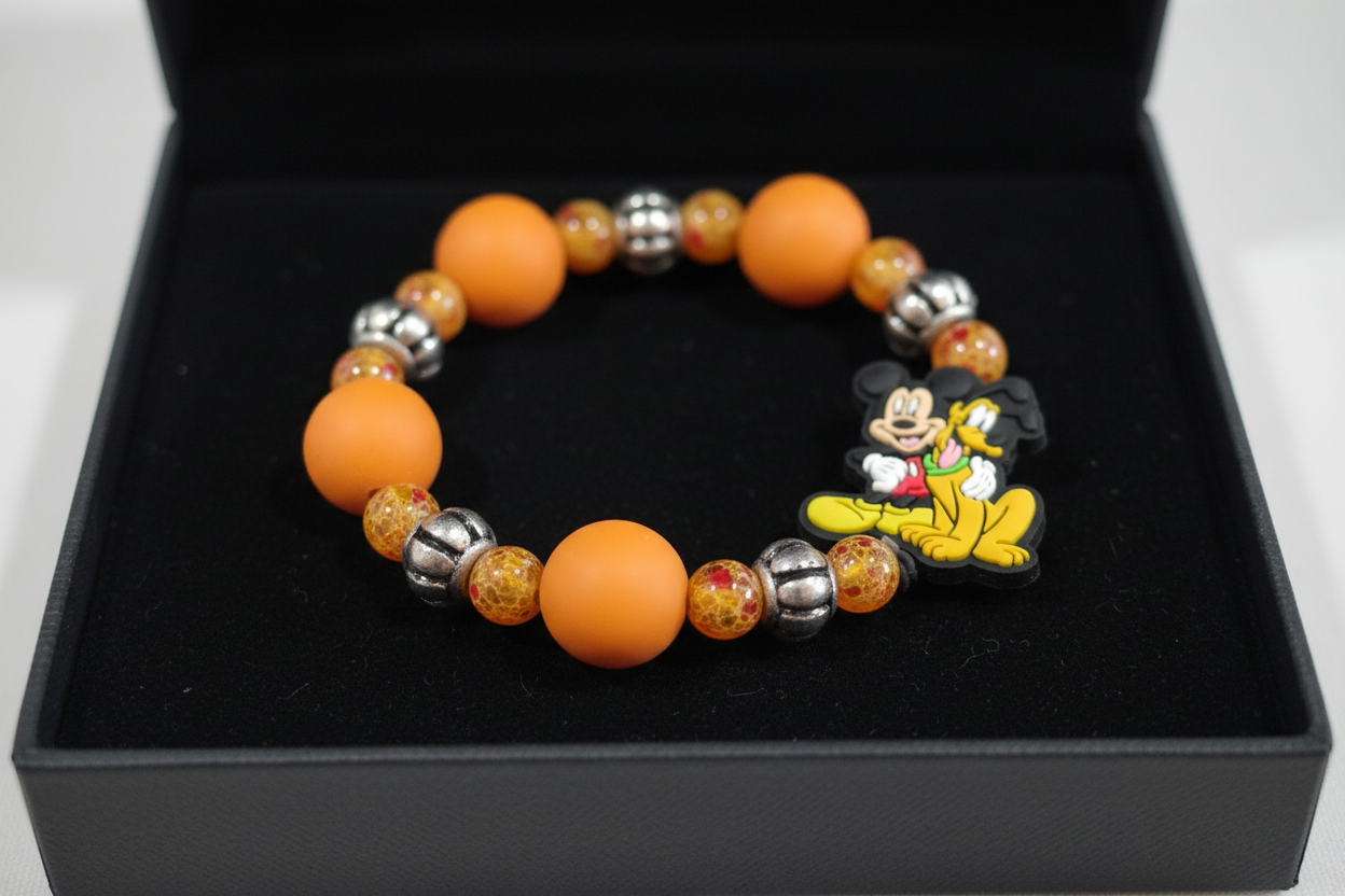 Character Bead Bracelet with Mickey & Pluto Duo Charm – Each One Handcrafted & One‑of‑a‑Kind