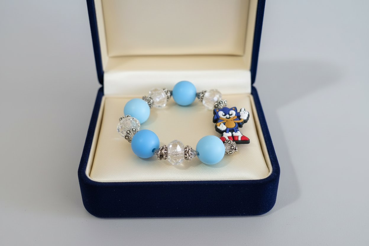 Character Bead Bracelet with Sonic Charm – Each One Handcrafted & One‑of‑a‑Kind