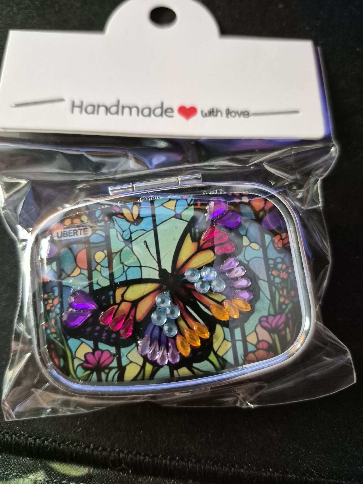Diamond Accent Pill Box - Butterfly