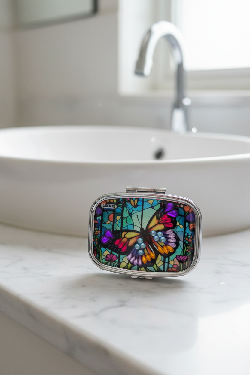 Diamond Accent Pill Box - Butterfly