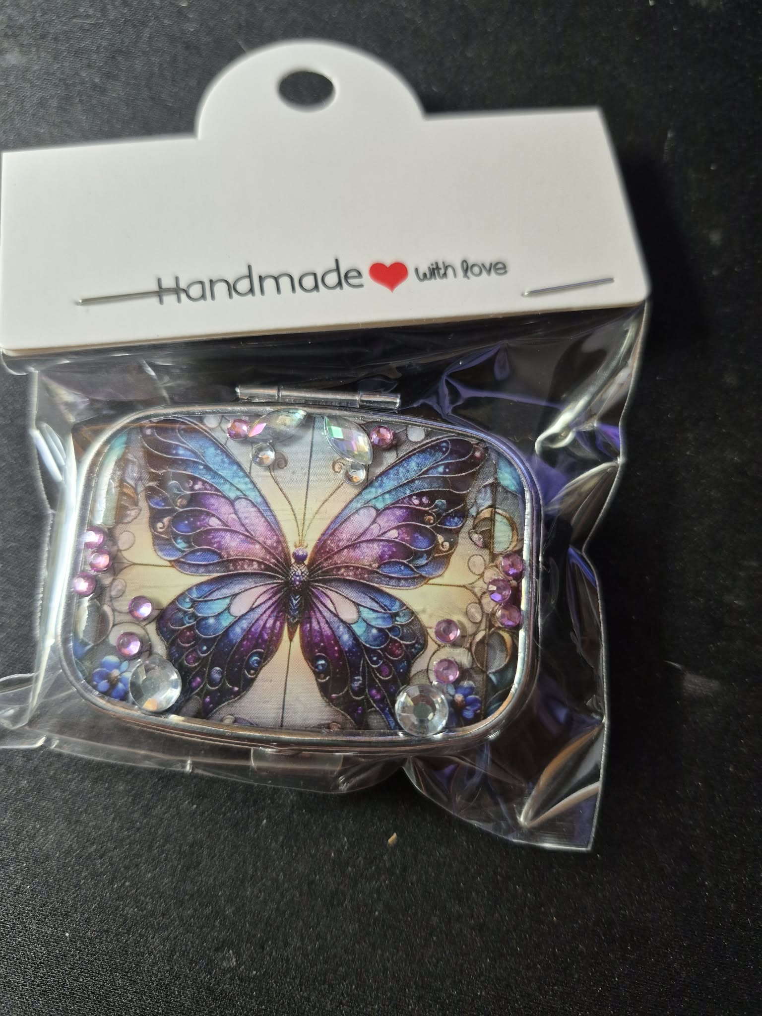 Diamond Accent Pill Box - Butterfly