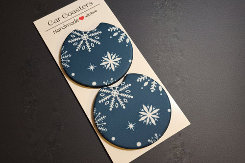 Car Coasters - Christmas Edition - Handcrafted w/ - Snowflake Blue Design