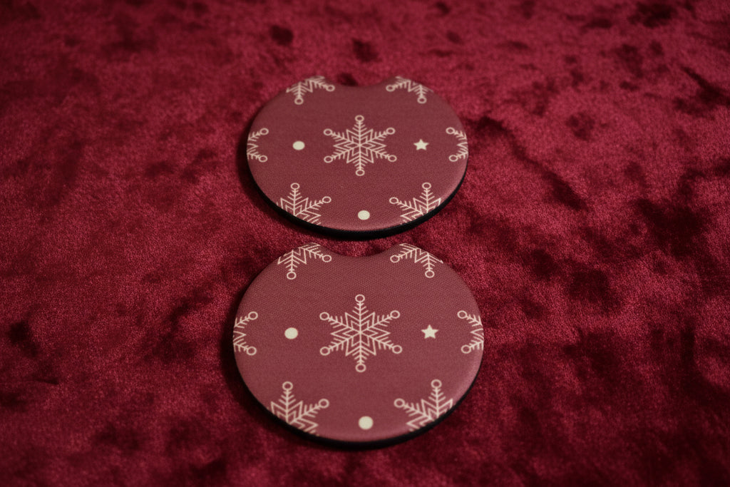 Car Coasters - Christmas Edition - Handcrafted w/ - Snowflake Red Design