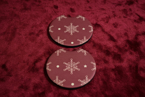 Car Coasters - Christmas Edition - Handcrafted w/ - Snowflake Red Design