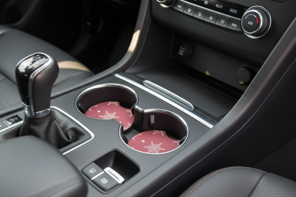 Car Coasters - Christmas Edition - Handcrafted w/ - Snowflake Red Design