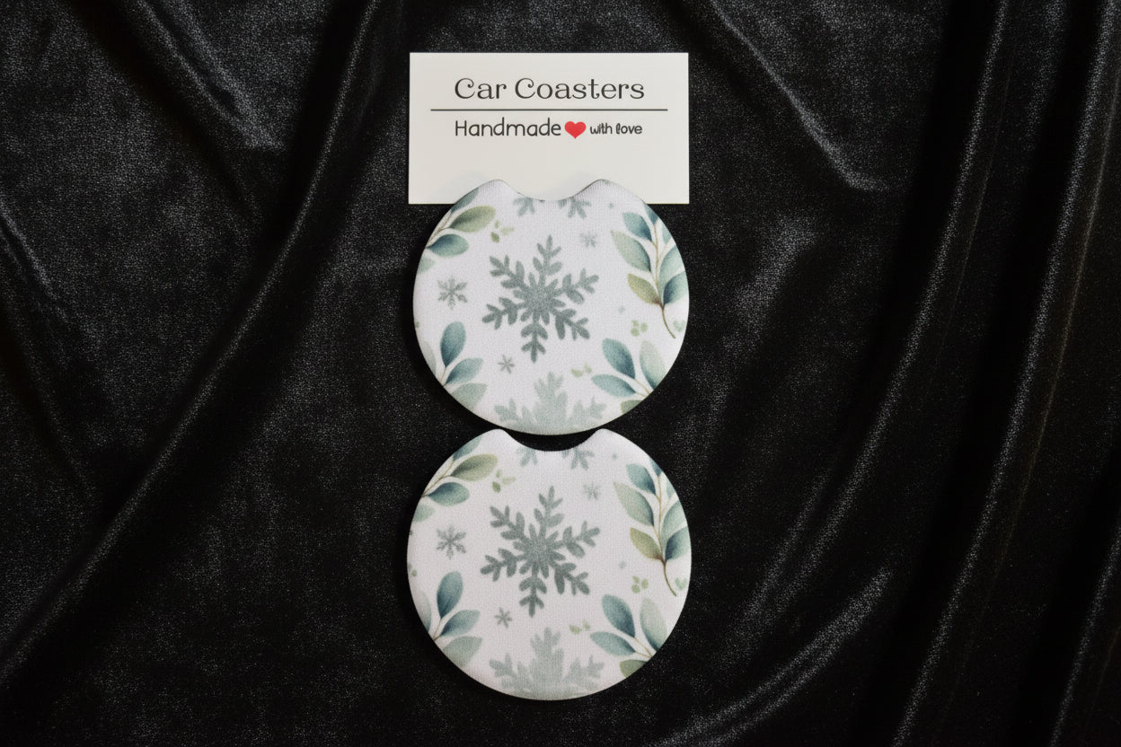 Christmas - Snowflake White - Hand Crafted Car Coasters