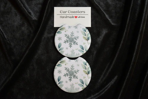 Car Coasters - Christmas Edition - Handcrafted w/ - Snowflake White Design