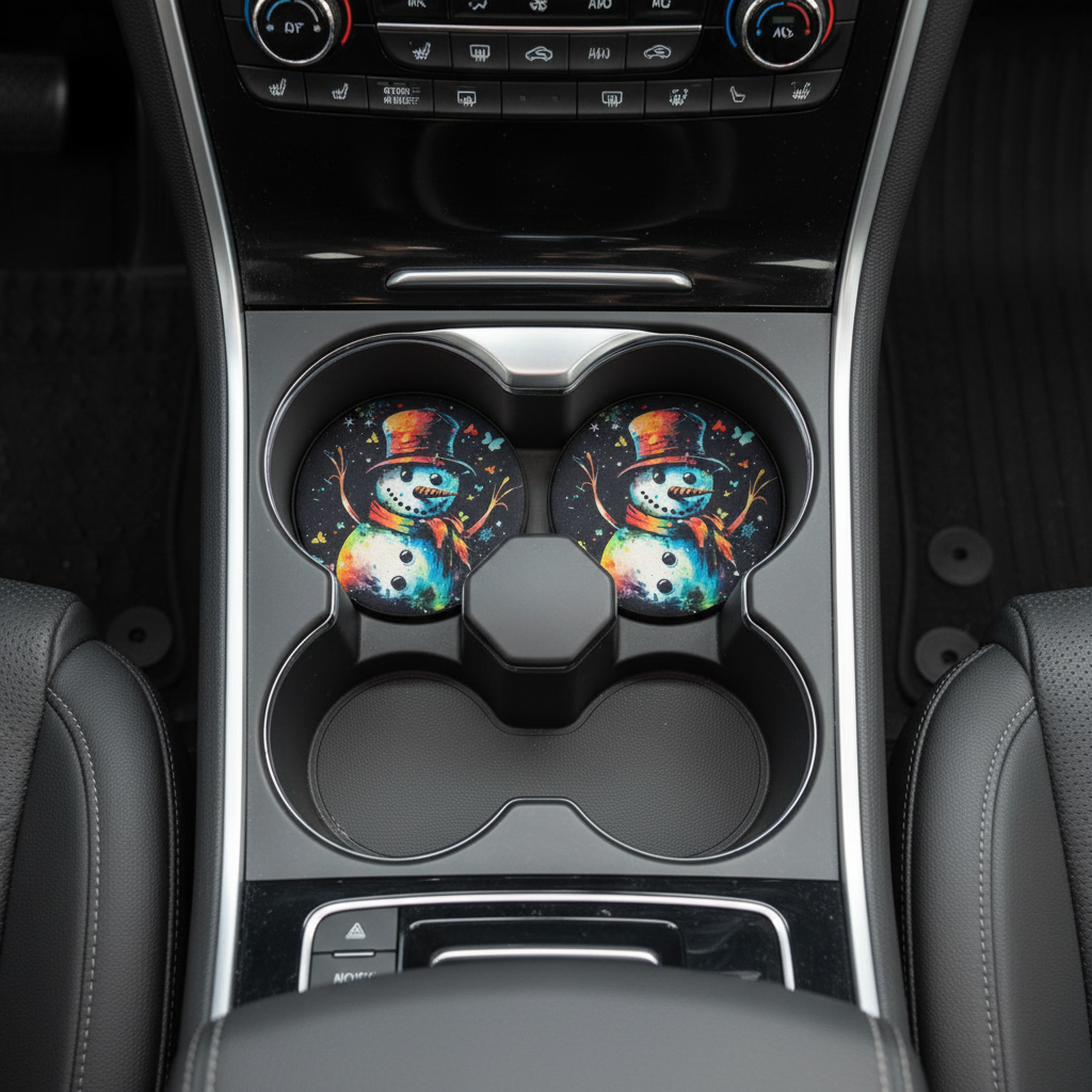 Car Coasters - Christmas Edition - Handcrafted w/ - Snowman Design