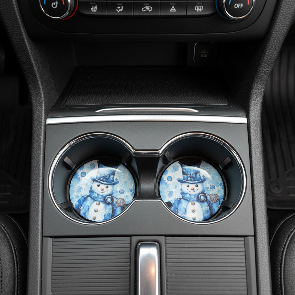 Car Coasters - Christmas Edition - Handcrafted w/ - Snowman Design