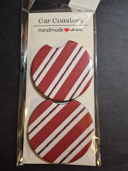 Car Coasters - Christmas Edition - Handcrafted w/ - Striped Design
