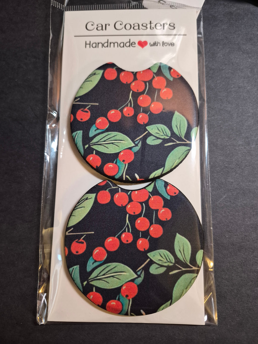 Car Coasters - Christmas Edition - Handcrafted w/ - Holly Berry Design