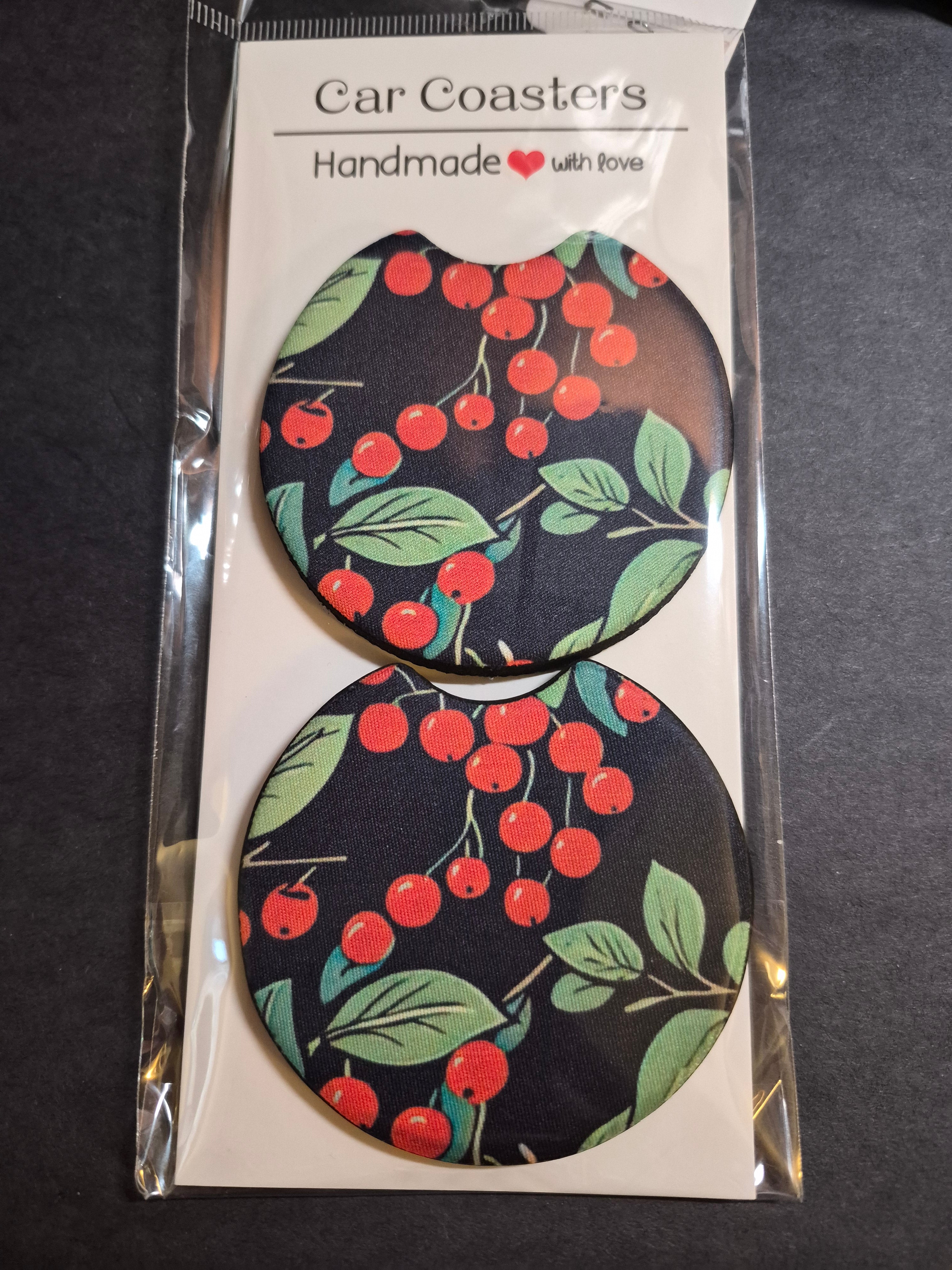 Car Coasters - Christmas Edition - Handcrafted w/ - Holly Berry Design