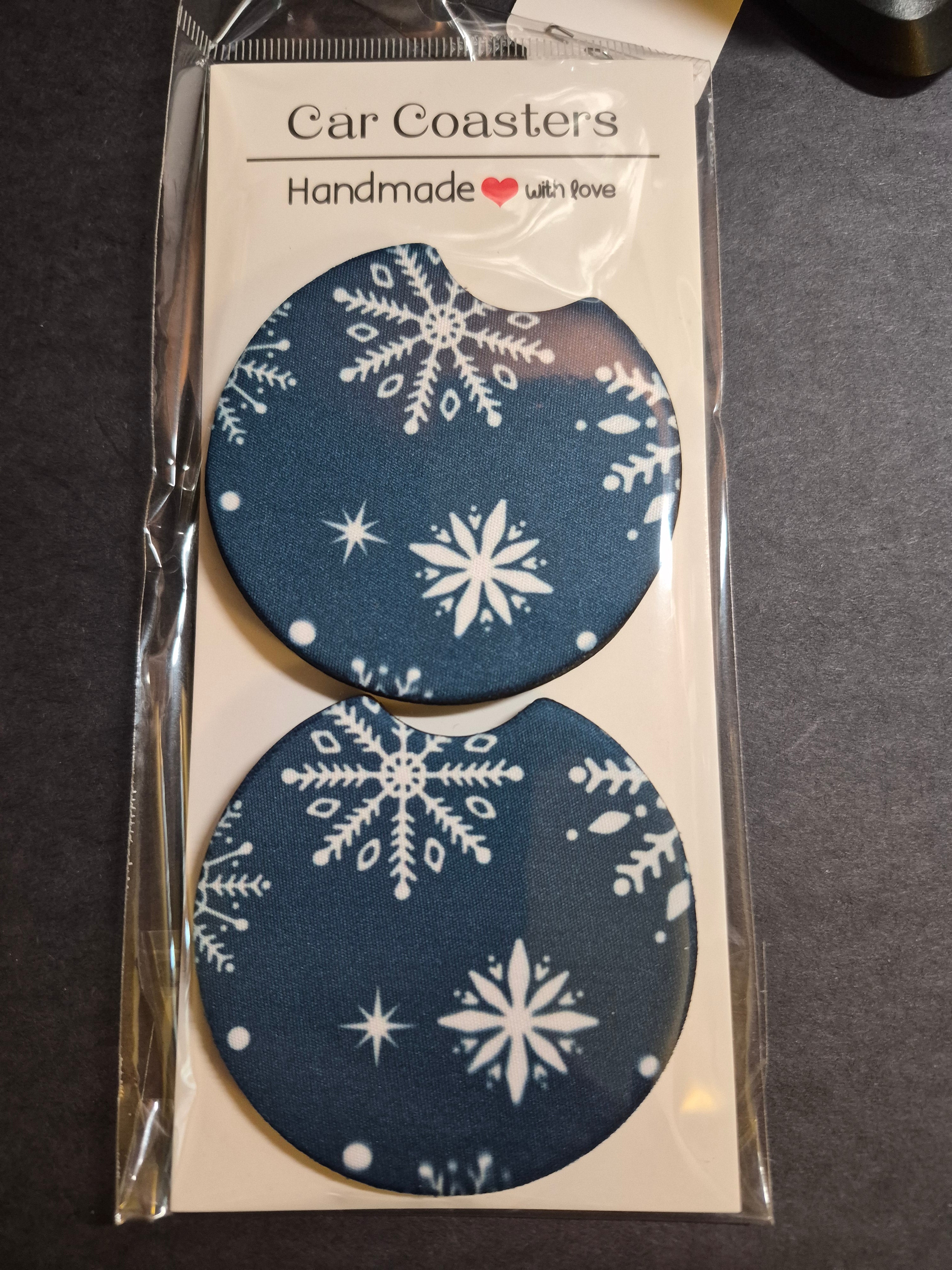 Car Coasters - Christmas Edition - Handcrafted w/ - Snowflake Blue Design