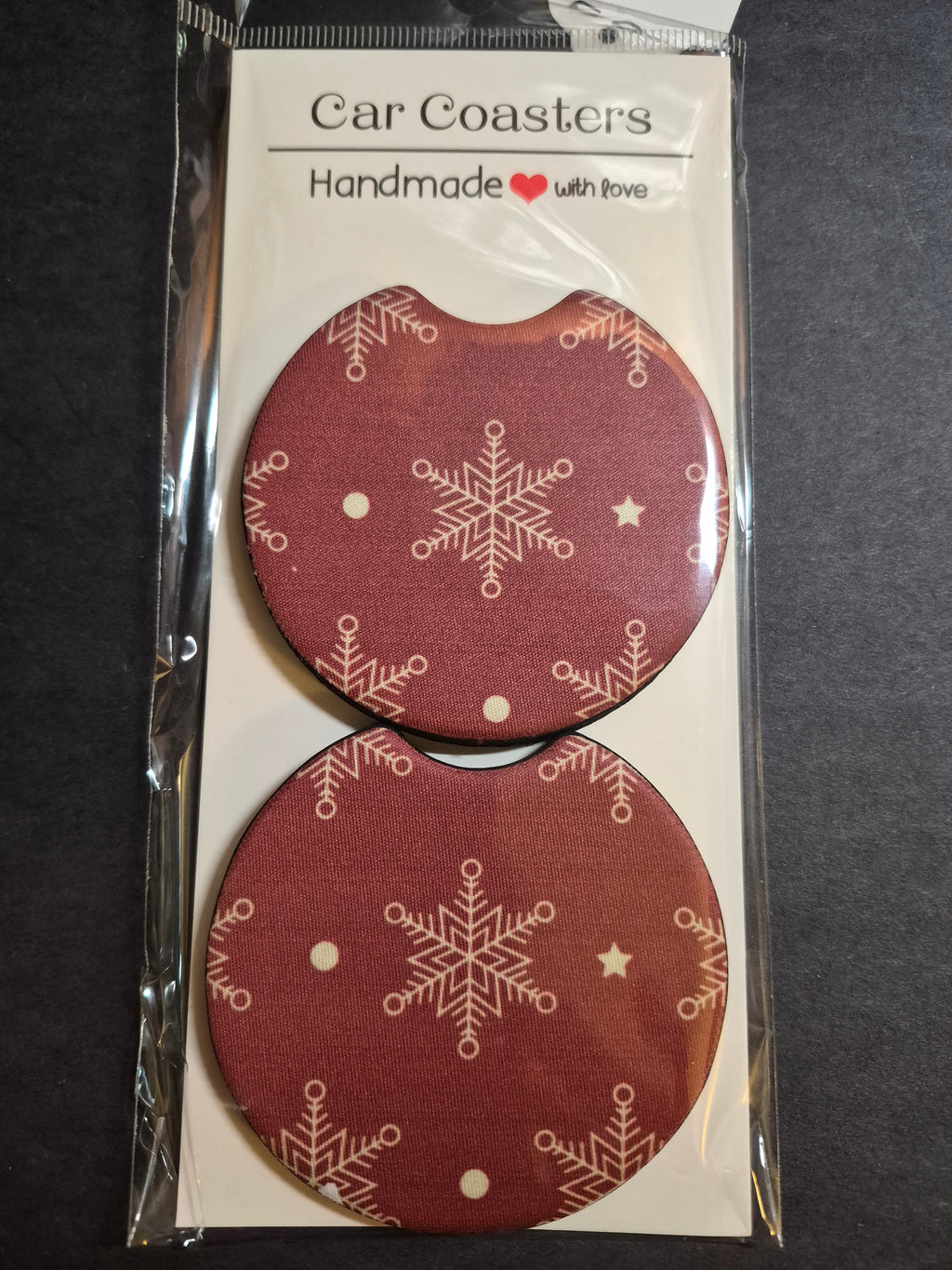 Car Coasters - Christmas Edition - Handcrafted w/ - Snowflake Red Design