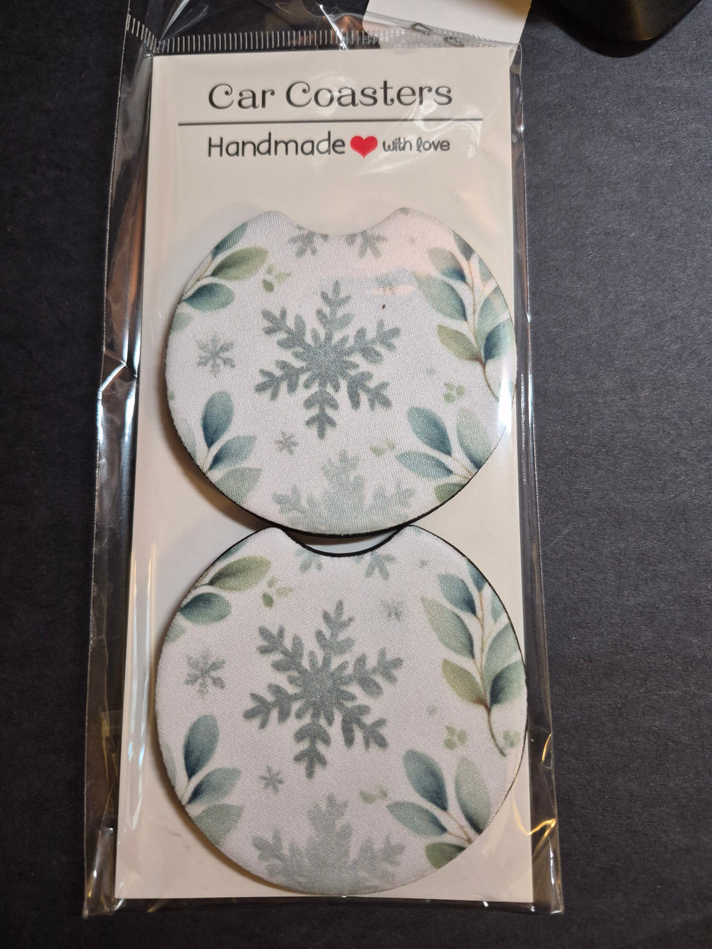 Car Coasters - Christmas Edition - Handcrafted w/ - Snowflake White Design