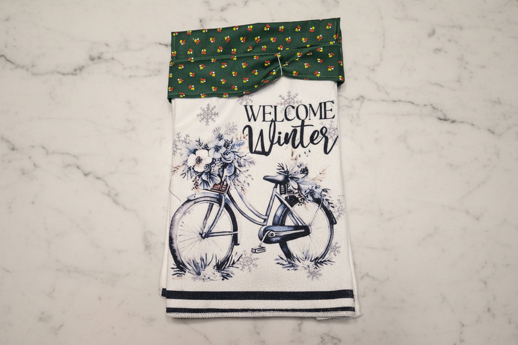 Non-Slip Stove Towels - Christmas – Welcome Winter Bike – Topper W- Floral