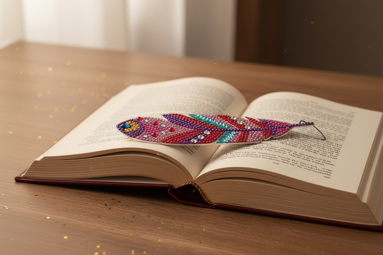 Rhinestone Feather Bookmark w/ Crystal Charm | 02