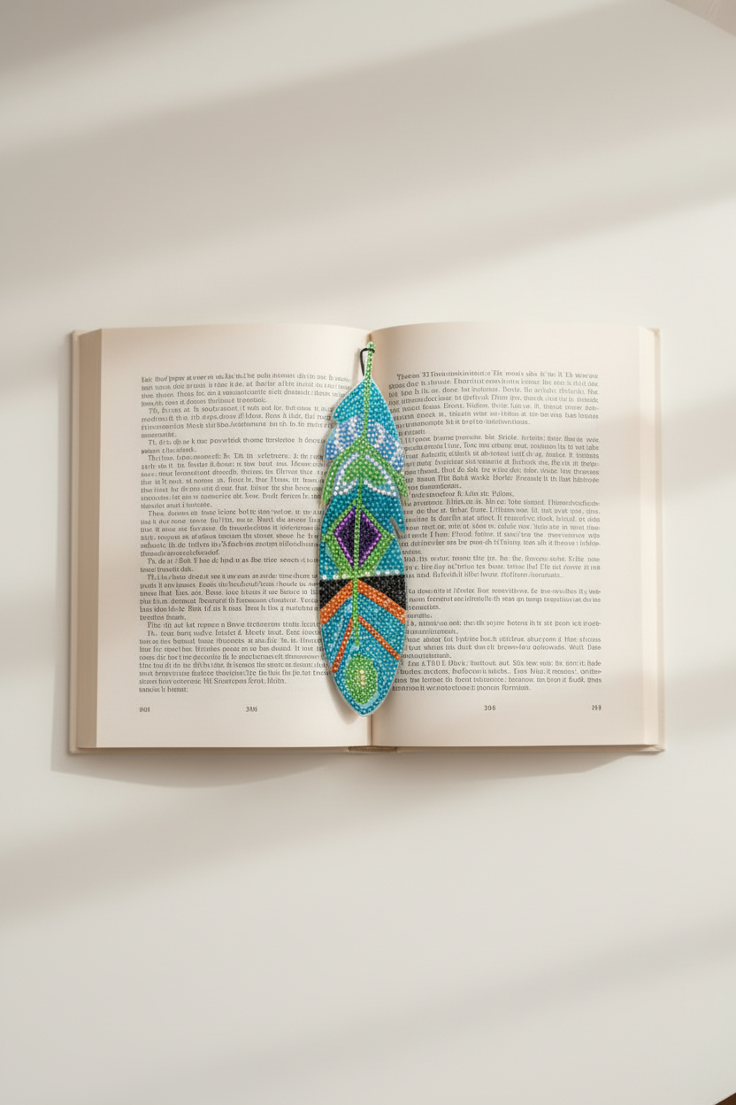 Rhinestone Feather Bookmark w/ Crystal Charm | 03