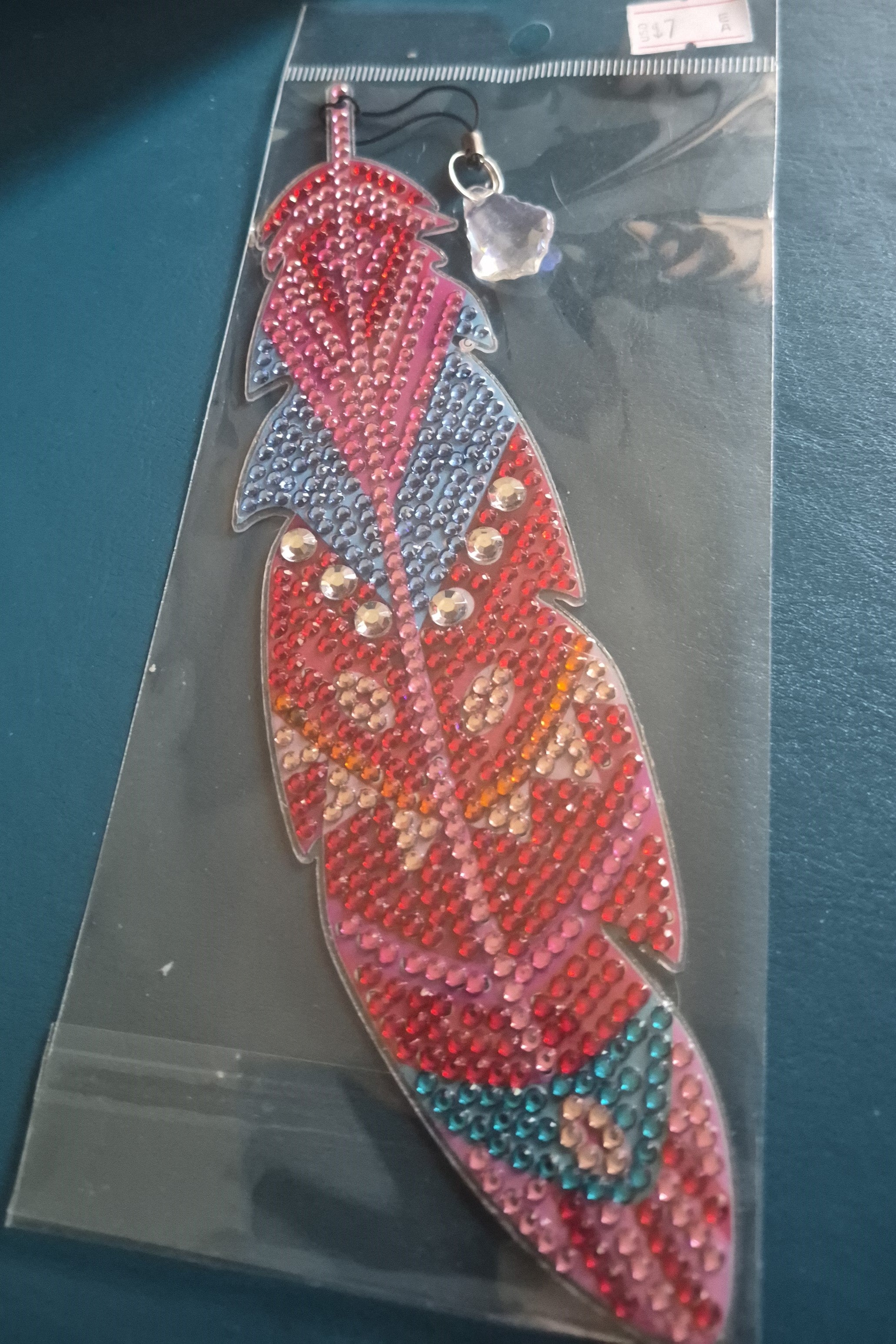 Rhinestone Feather Bookmark w/ Crystal Charm | 04