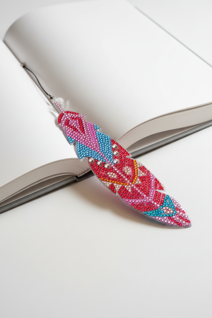 Rhinestone Feather Bookmark w/ Crystal Charm | 04