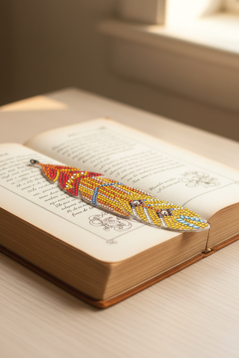 Rhinestone Feather Bookmark w/ Crystal Charm | 05